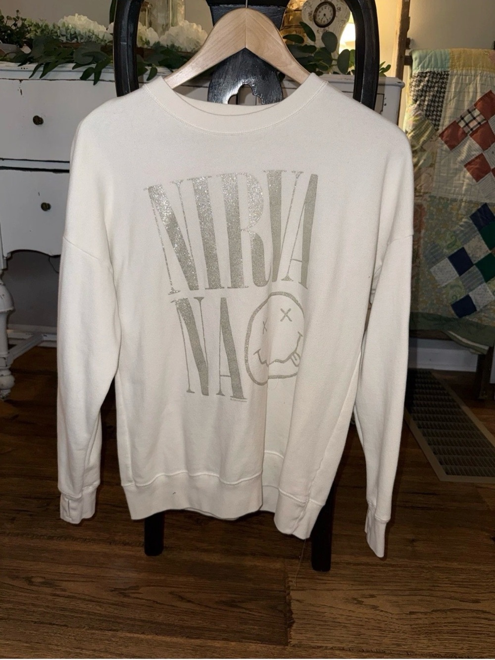 Abercrombie kids Cream Nirvana Graphic Crewneck Sweatshirt